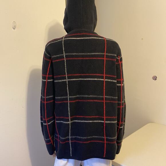 Vintage Cherokee Women S Black Plaid Wool Hooded Button Up Cardigan Japan Made - Picture 8 of 8